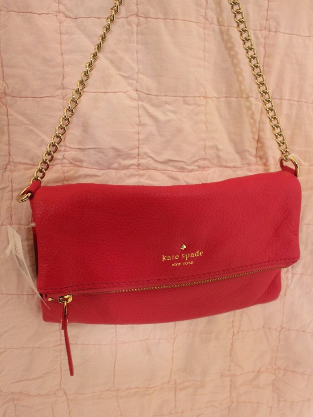 Kate Spade New York Pink Foldover Gold Chain Shoulder Bag 0237